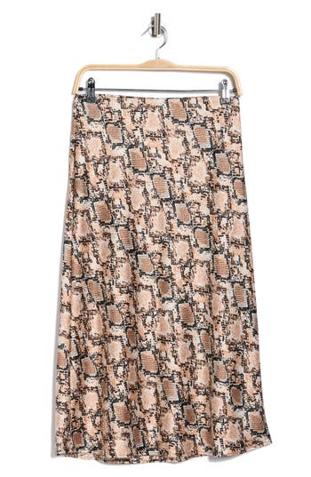Renee C Snakeskin Print Midi Skirt In Brown