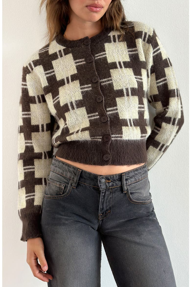 Anzio Check Cardigan, Alternate, color, CHECK BROWN