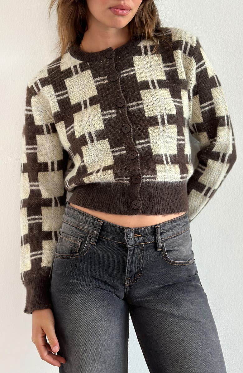Motel Anzio Check Cardigan, Alternate, color, Check Brown