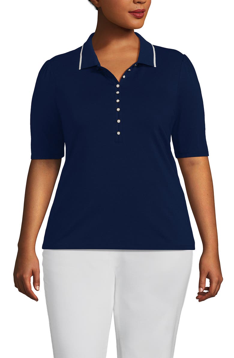 Lands' End Elbow Sleeve Lightweight Jersey Embellished Polo, Main, color,