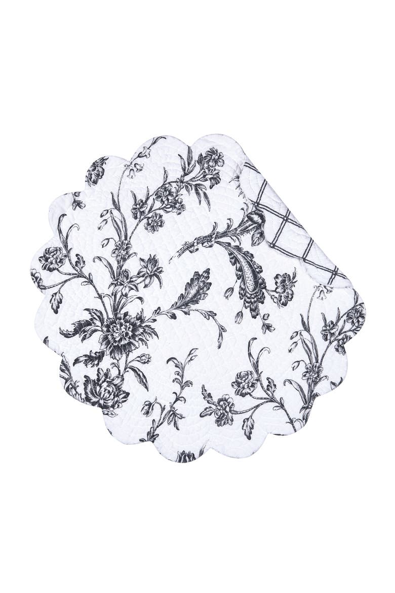Bleighton Floral Vintage 100% Cotton Quilted Round Set of 6 Placemats 17", Alternate, color, Black