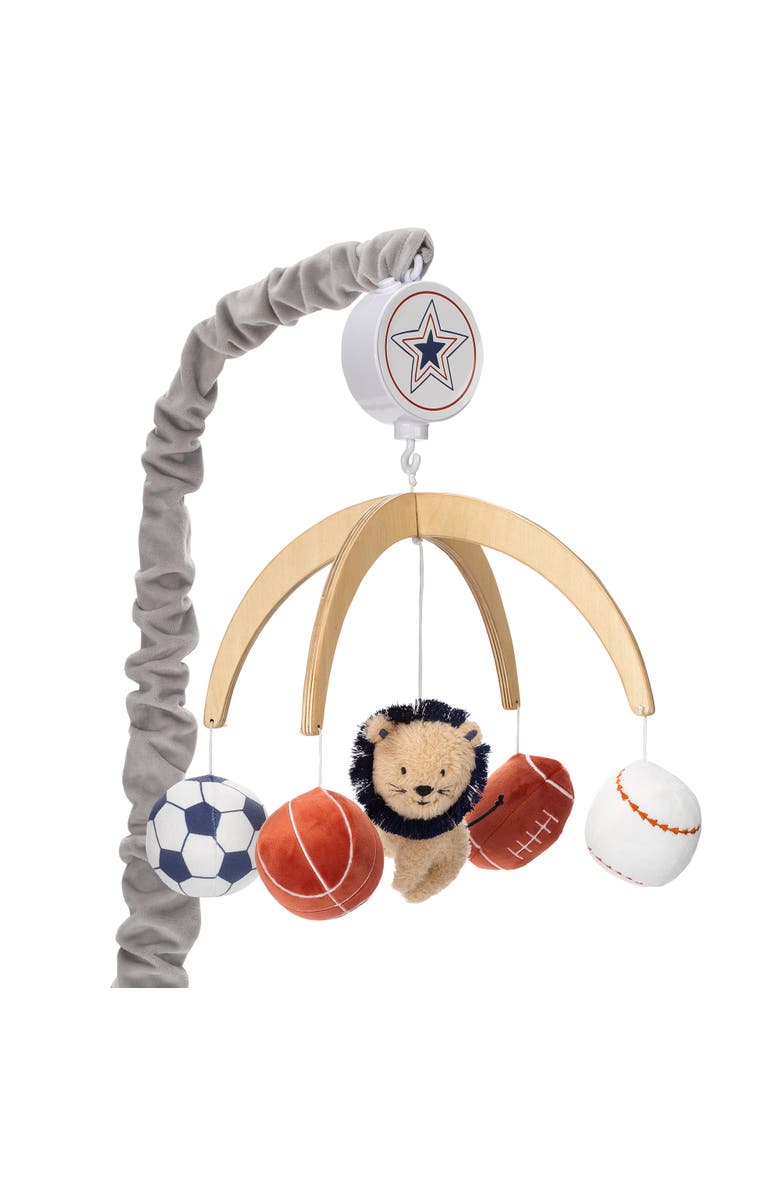 Lambs & Ivy Hall of Fame Lion/Sports Balls Musical Baby Crib Mobile Soother Toy, Main, color, Multicolor