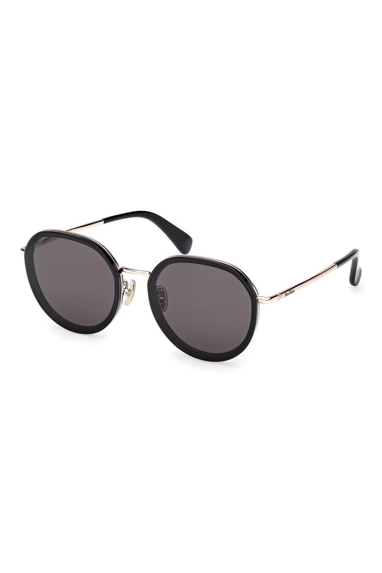 57mm Round Sunglasses, Alternate, color, SHINY BLACK / SMOKE