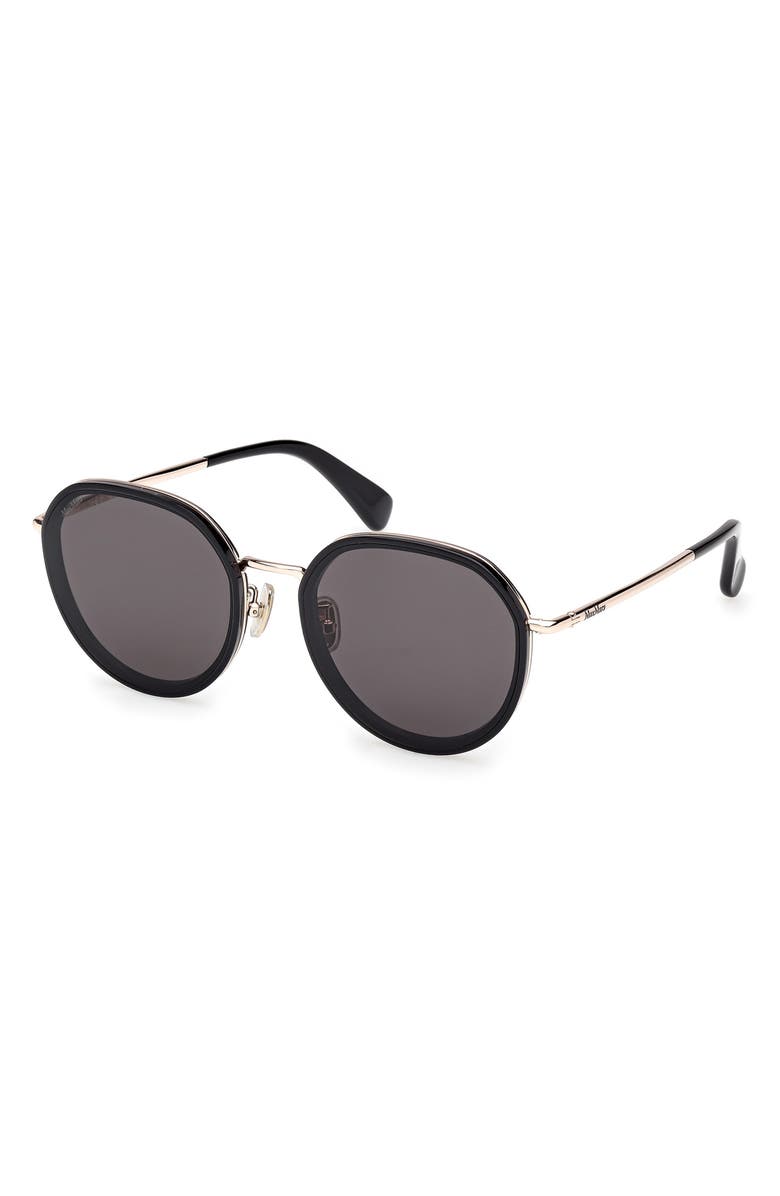 Max Mara 57mm Round Sunglasses, Alternate, color, Shiny Black / Smoke