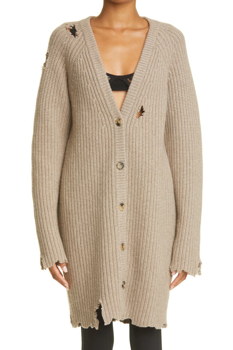 Rory Distressed Longline Cashmere Cardigan, Main, color, HUSK