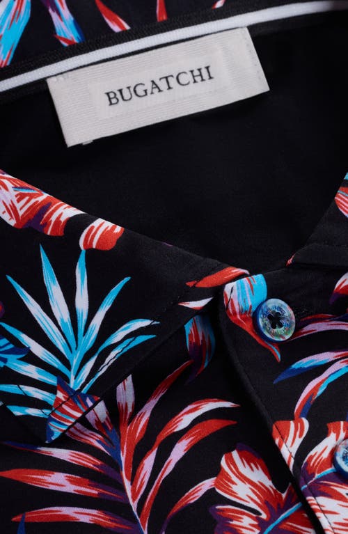 Bugatchi Hendrix Digital Tropical Floral Print Pima Cotton Polo In Black