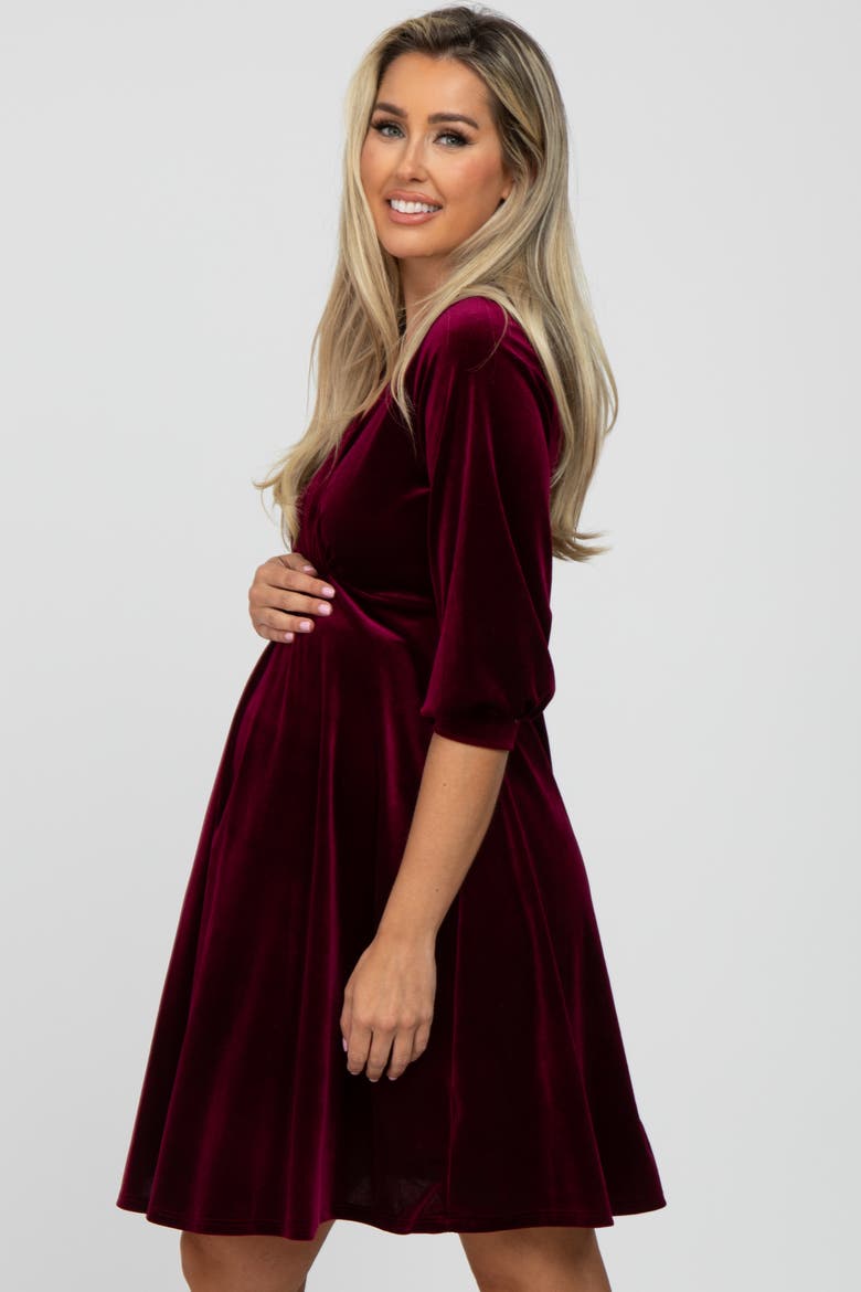 Velvet Wrap Front Babydoll Dress, Alternate, color, Burgundy