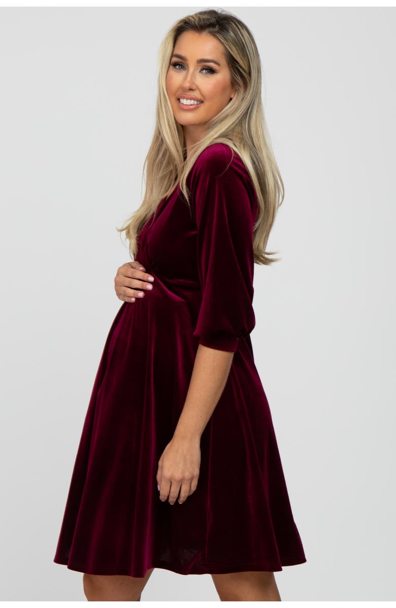 PinkBlush Velvet Wrap Front Babydoll Dress, Alternate, color, Burgundy