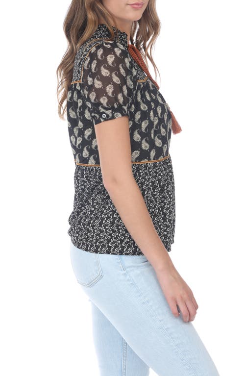 Rain And Rose Mix Print Top In Black Print
