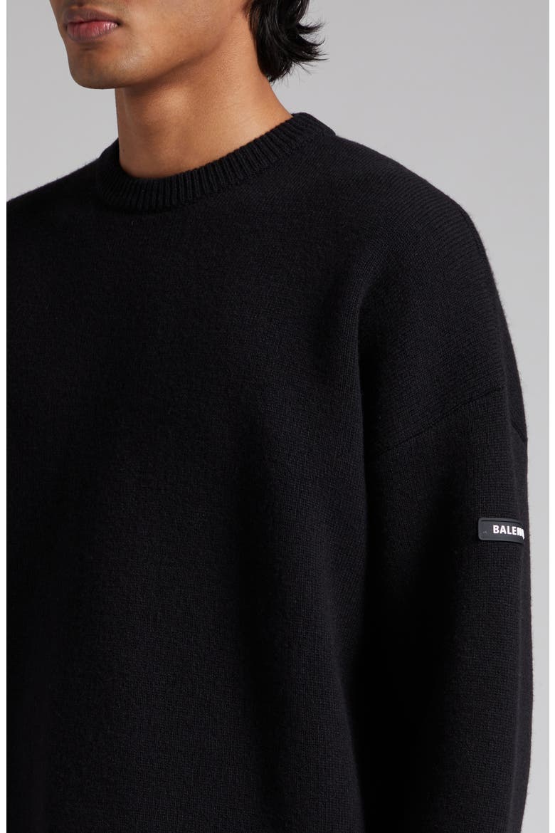 Oversize Double Face Wool Blend Crewneck Sweater, Alternate, color, BLACK