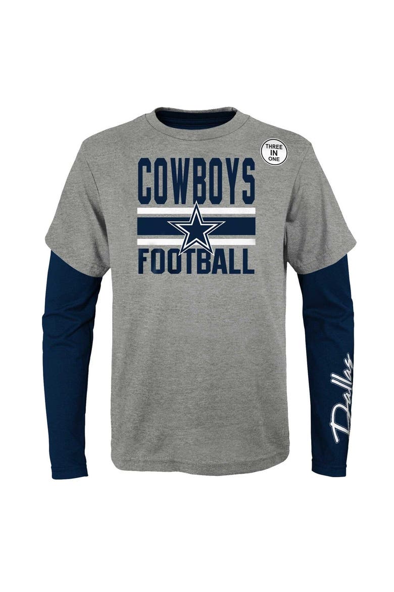 Preschool Heather Gray/Navy Dallas Cowboys Fan Fave T-Shirt Combo Set, Alternate, color, Heather Gray