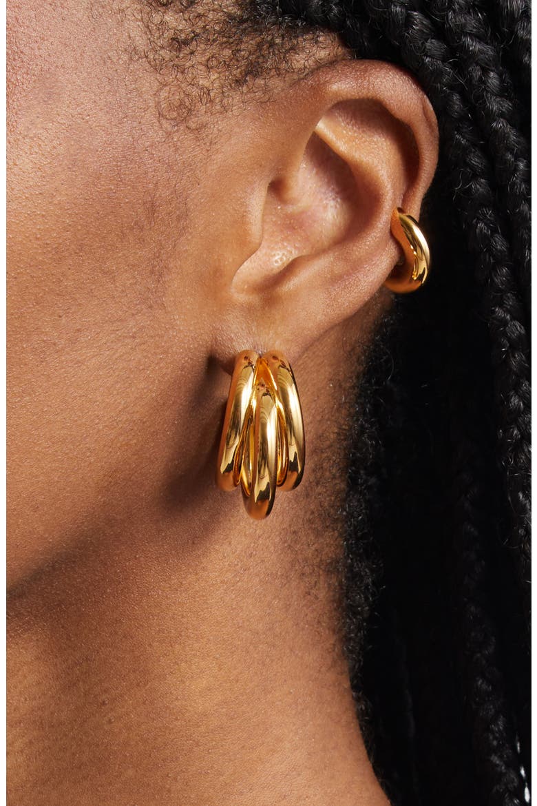 Triple Loop Hoop Earrings & Ear Cuff Set, Alternate, color, GOLD