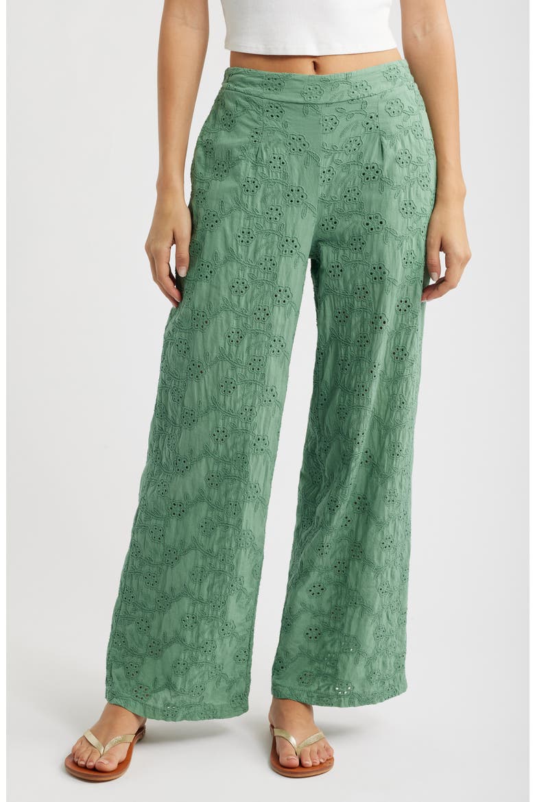Colosseum Cotton Eyelet Pants, Main, color, GREEN