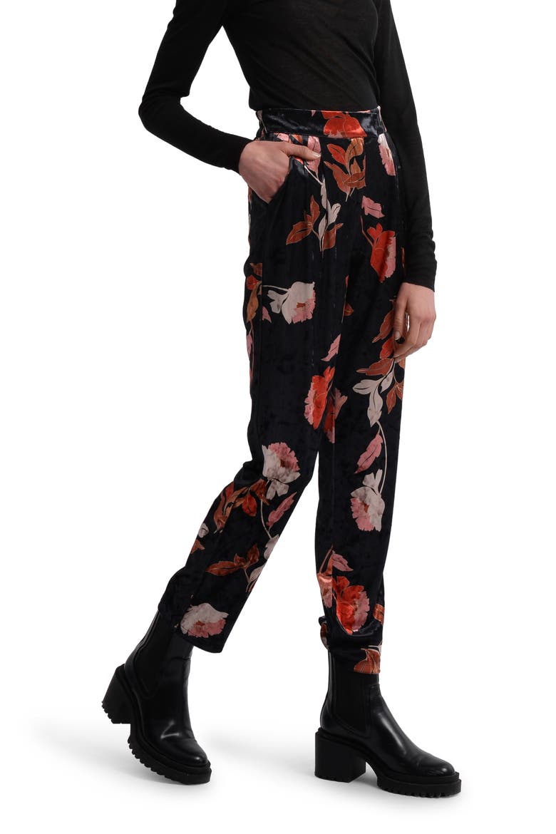 Floral Velvet Pants, Main, color, BLACK