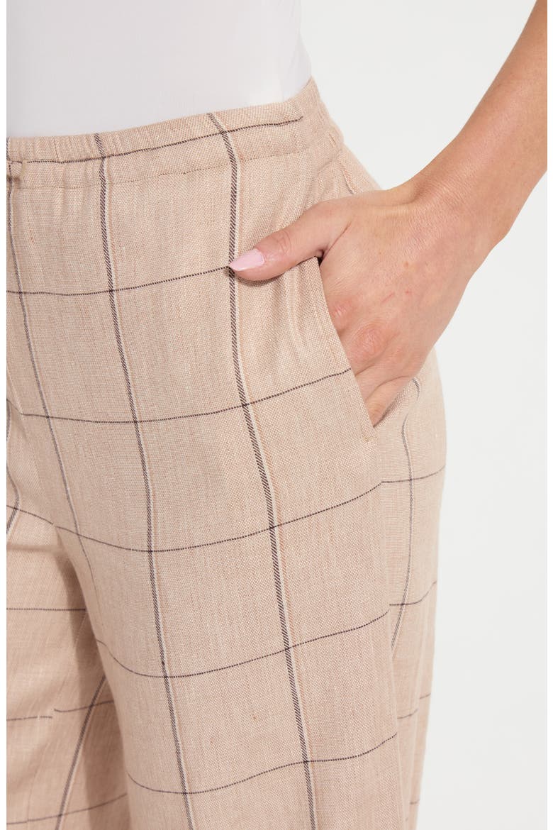 Nixie Check Drawstring Wide Leg Linen Blend Pants, Alternate, color, ISLA CHECK