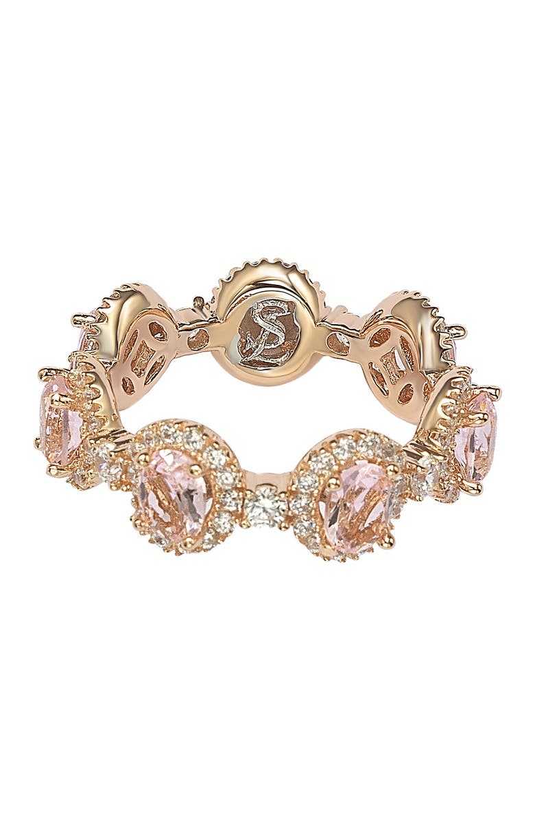 SUZY LEVIAN Rose-Tone Sterling Silver Prong Set CZ & Pave Halo Station Eternity Band Ring, Alternate, color, Pink