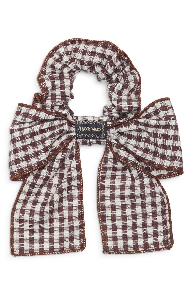 NATASHA Plaid Bow Scrunchie, Alternate, color, Brown
