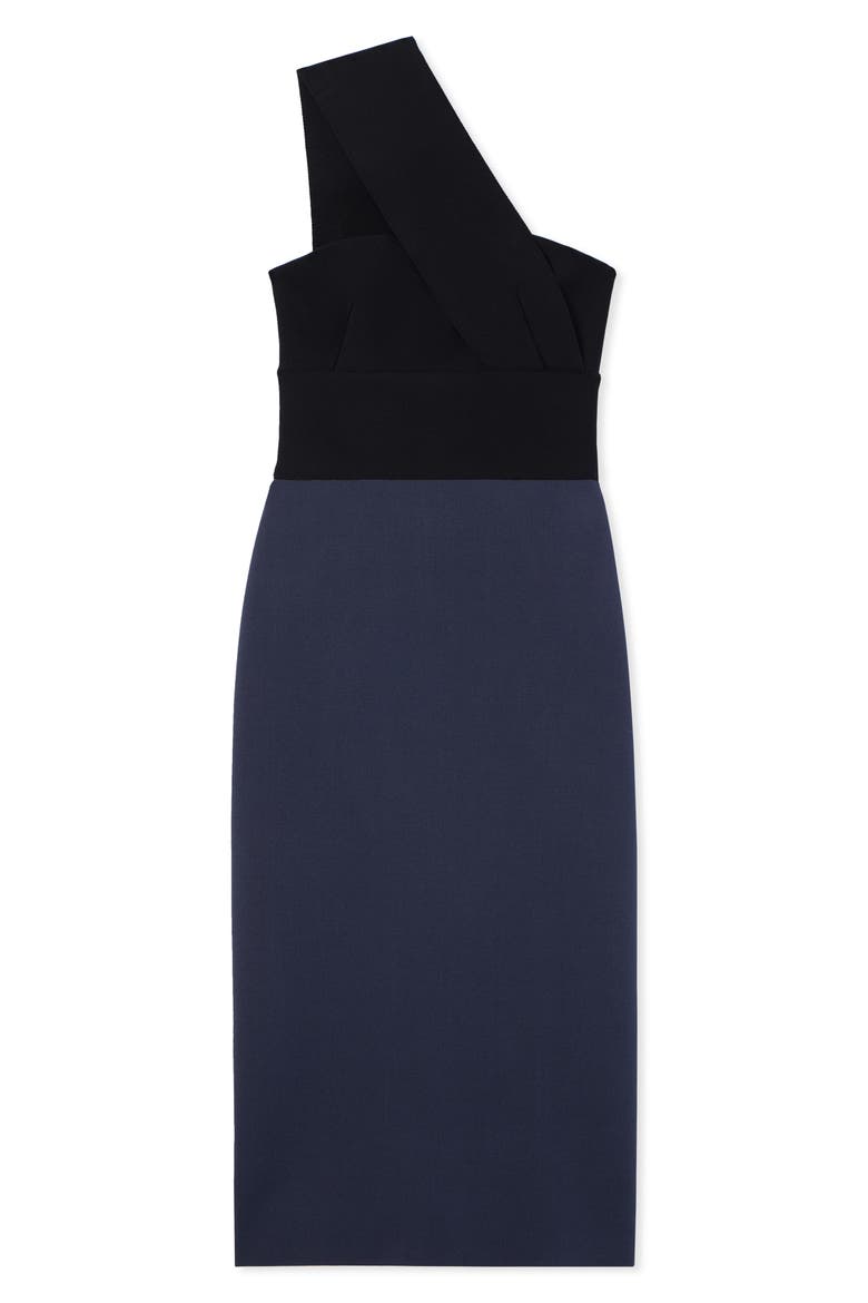 Colorblock One Shoulder Milano Knit Dress, Alternate, color, NAVY/ BLACK