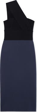 ST. JOHN Colorblock One Shoulder Milano Knit Dress