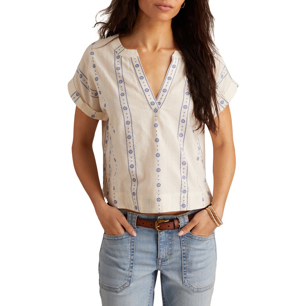 Lucky Brand Roll Sleeve Cotton Top In Neutral