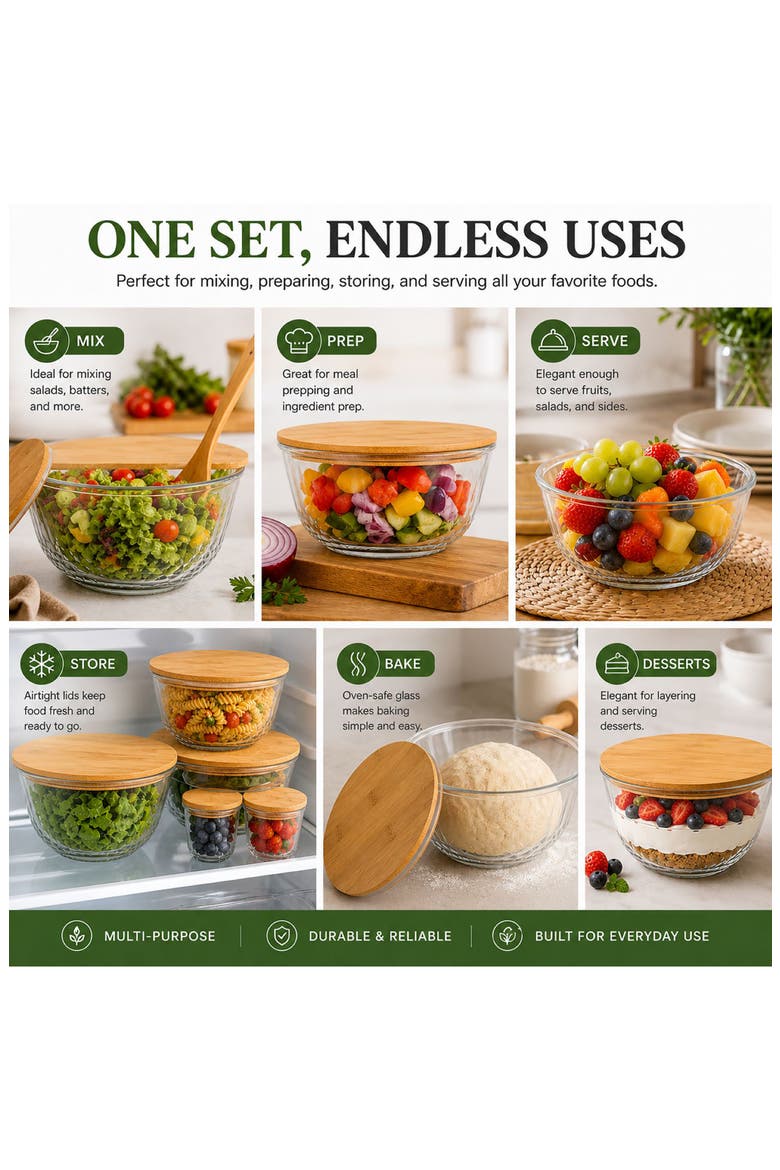 4-Piece Diamond Textured Mixing Bowl Set with Bamboo Lids, Alternate, color, NO COLOR