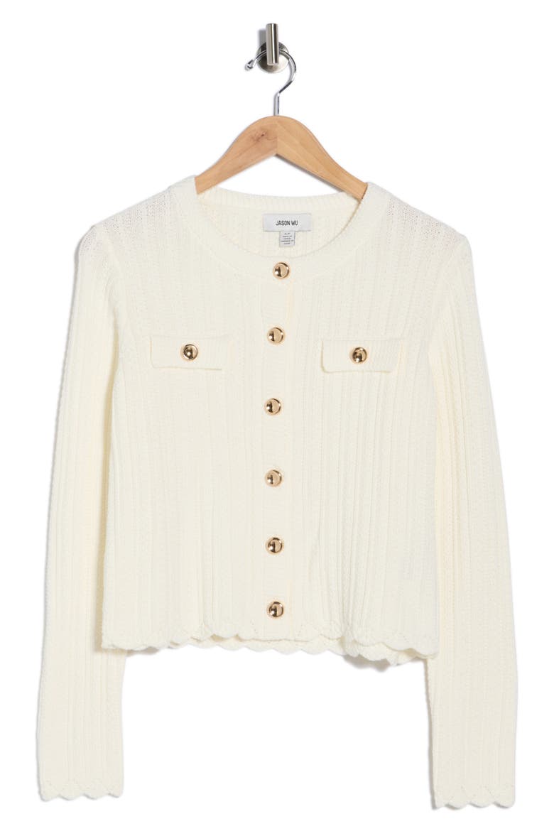 Cotton Pointelle Crop Cardigan, Alternate, color, IVORY