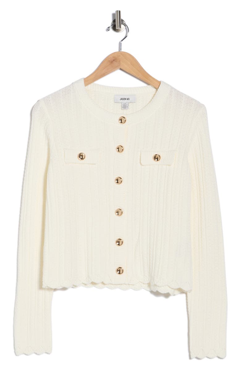 JASON WU Cotton Pointelle Crop Cardigan, Main, color, Ivory