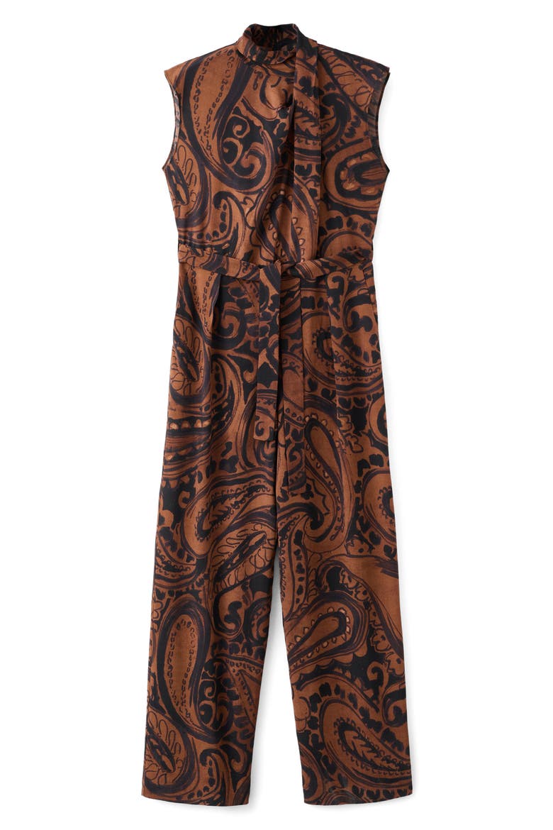 Paisley Sleeveless Jumpsuit, Main, color, BURNT ORANGE