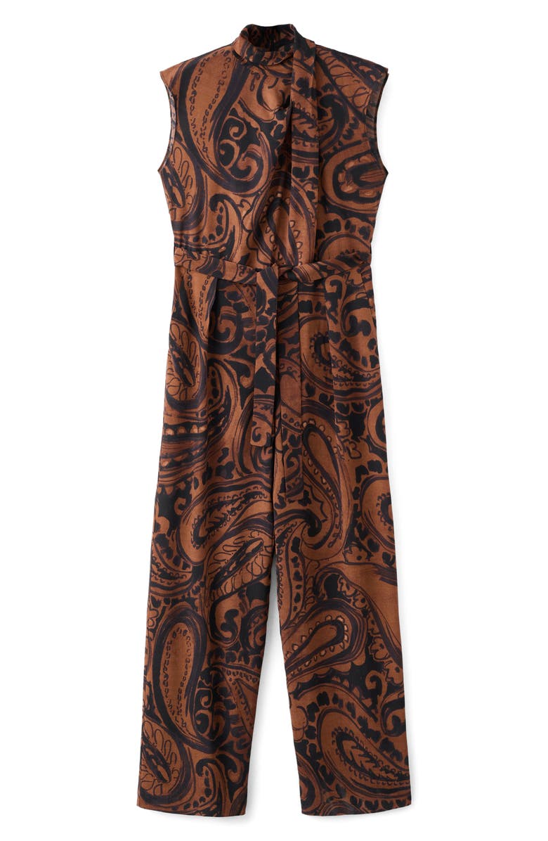 MANGO Paisley Sleeveless Jumpsuit, Main, color, Burnt Orange