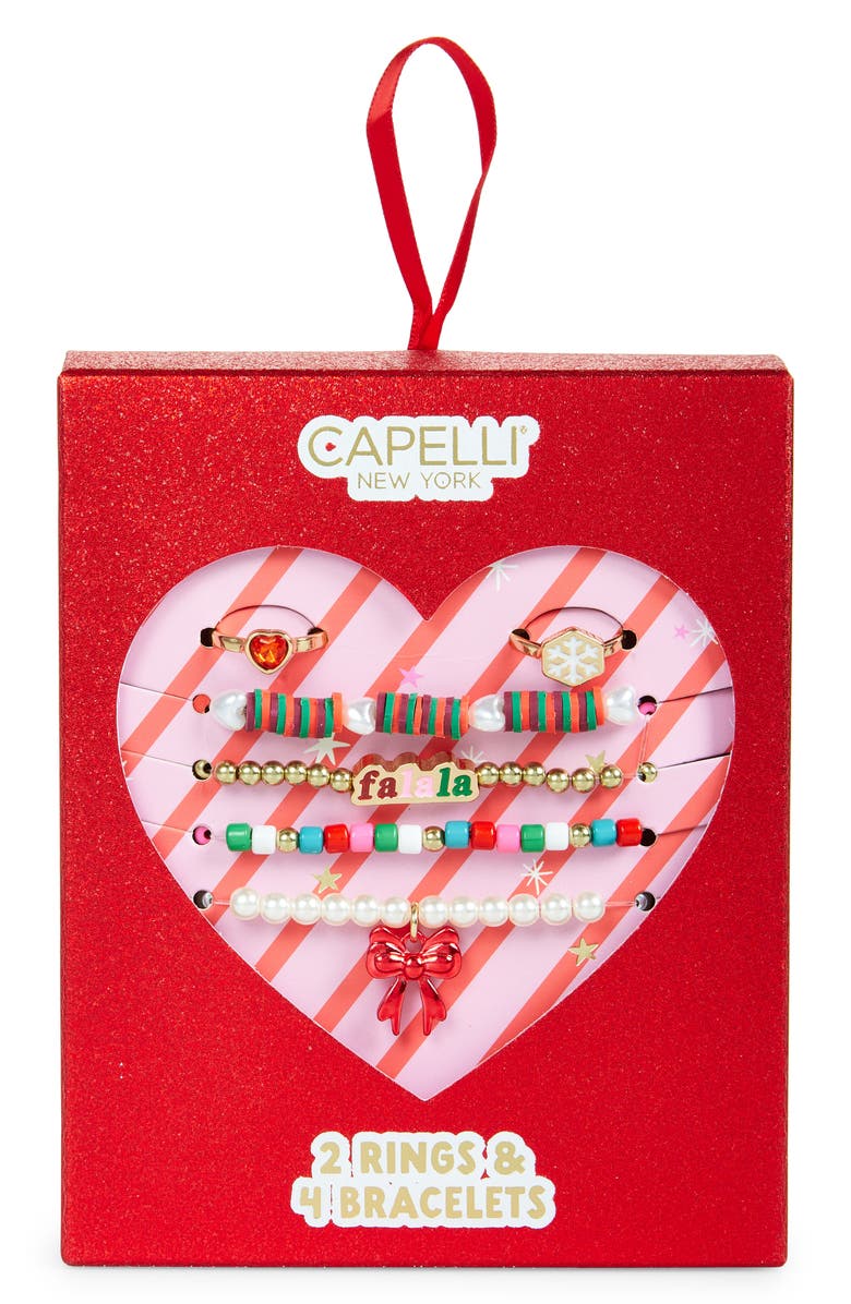 Capelli New York Kids' 6-Pack Assorted Holiday Jewelry Boxed Set, Main, color, Red Multi