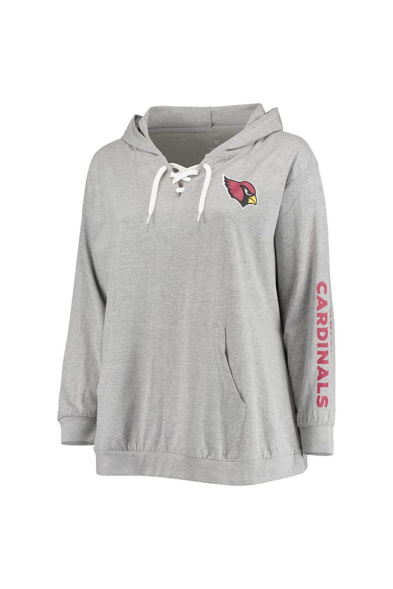 Women's Fanatics Branded Heathered Gray Arizona Cardinals Plus Size Lace-Up Pullover Hoodie, Alternate, color, Heather Gray