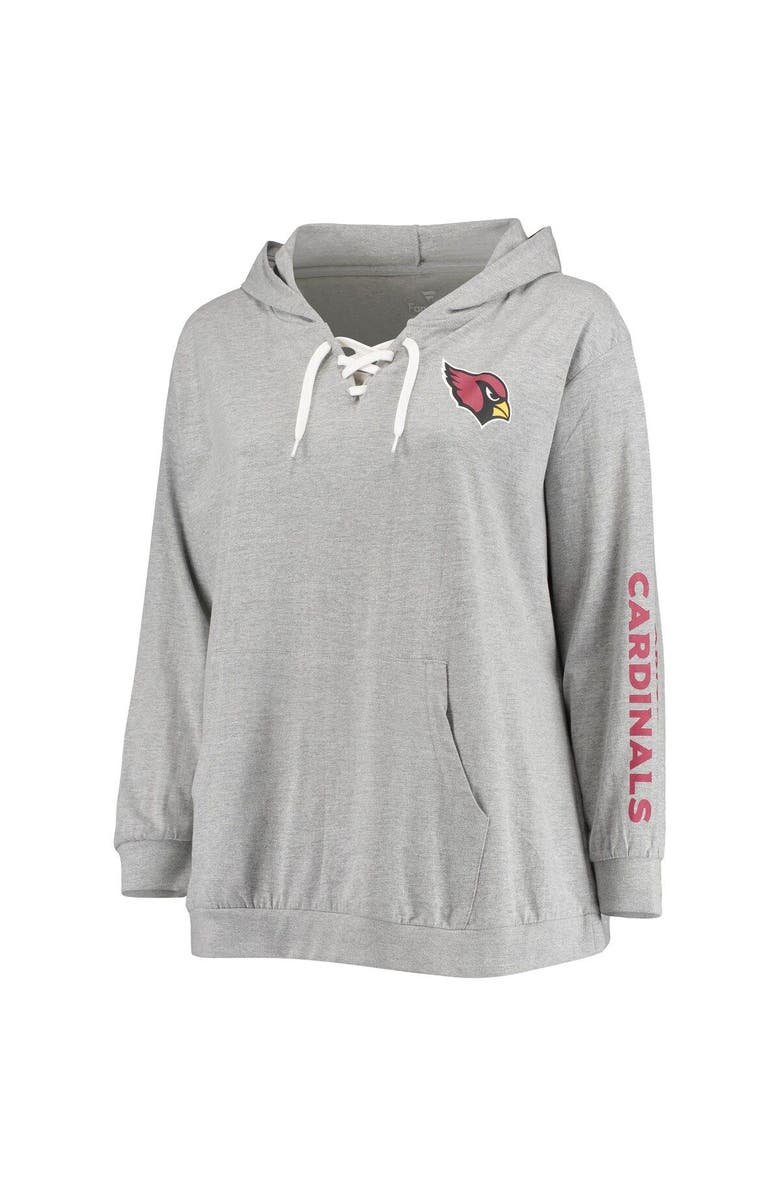 FANATICS Women's Fanatics Branded Heathered Gray Arizona Cardinals Plus Size Lace-Up Pullover Hoodie, Alternate, color,