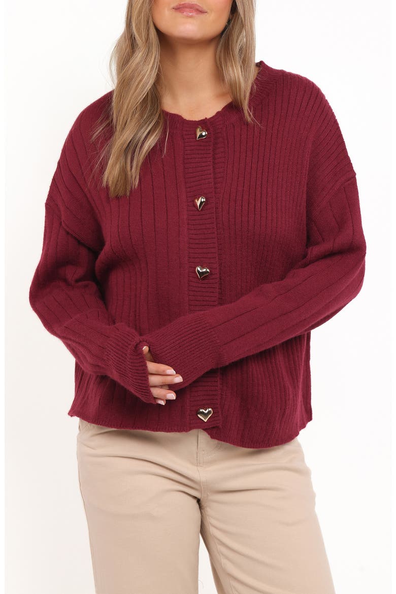 Loulani Heart Button Cardigan, Main, color, CHERRY