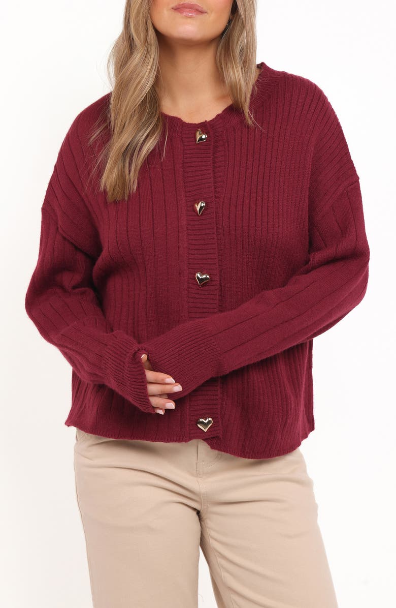 Petal & Pup Loulani Heart Button Cardigan, Main, color, Cherry