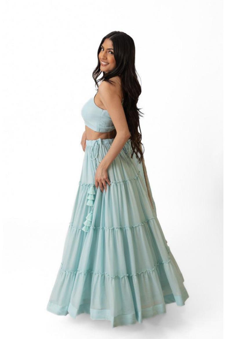 Elvia Tiered Lehenga Choli Set, Alternate, color, Light Blue