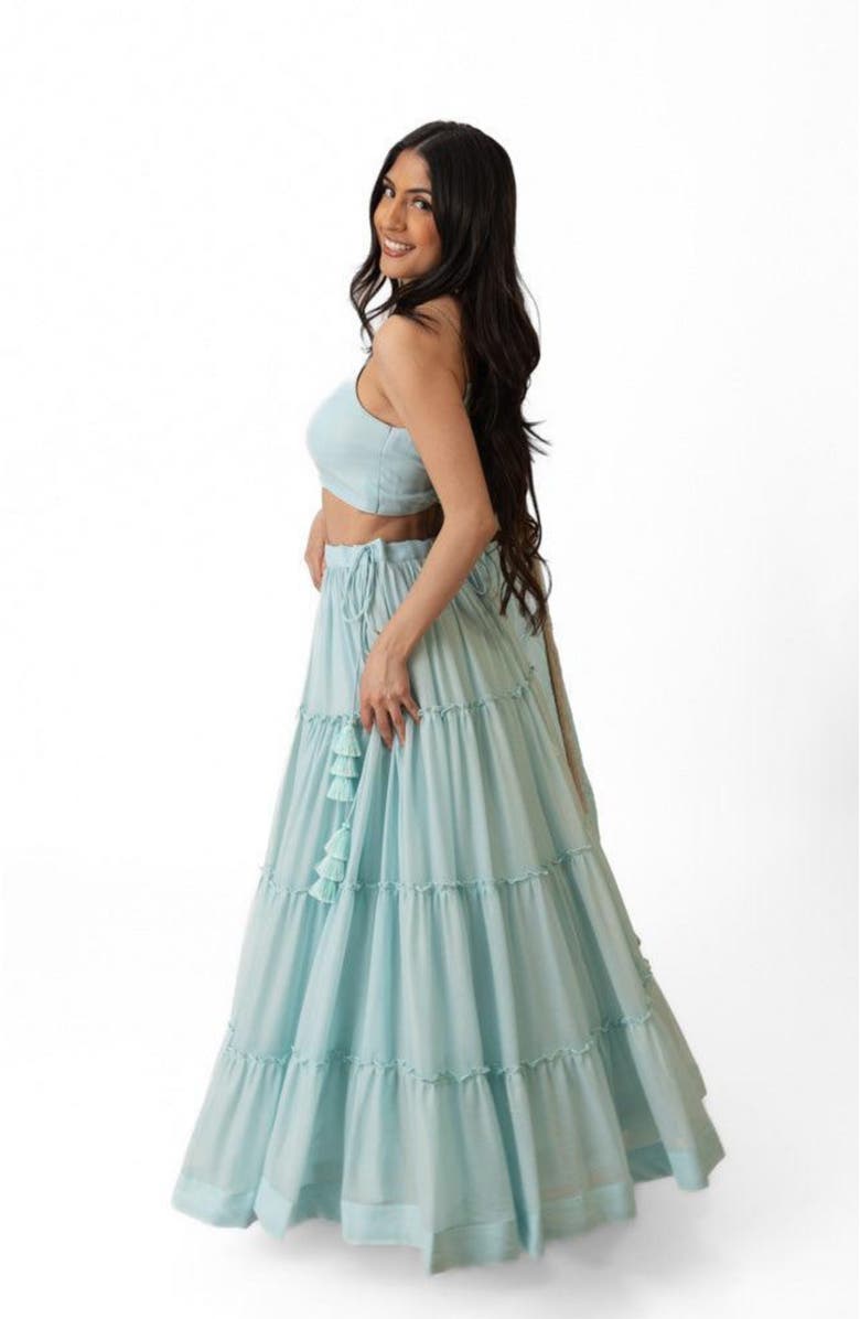 RAAS Elvia Tiered Lehenga Choli Set, Alternate, color, Light Blue