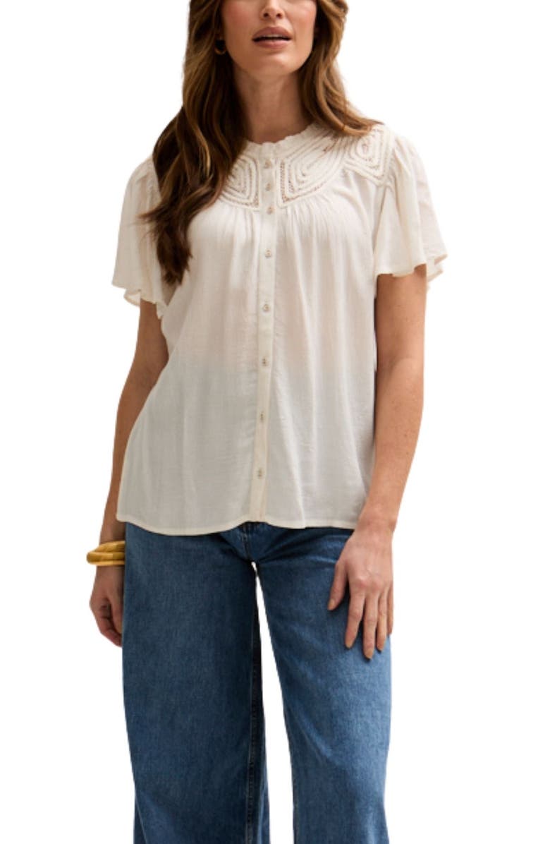 LILY AND LIONEL Kew Lace Insert Angel Sleeve Shirt, Alternate, color, Natural