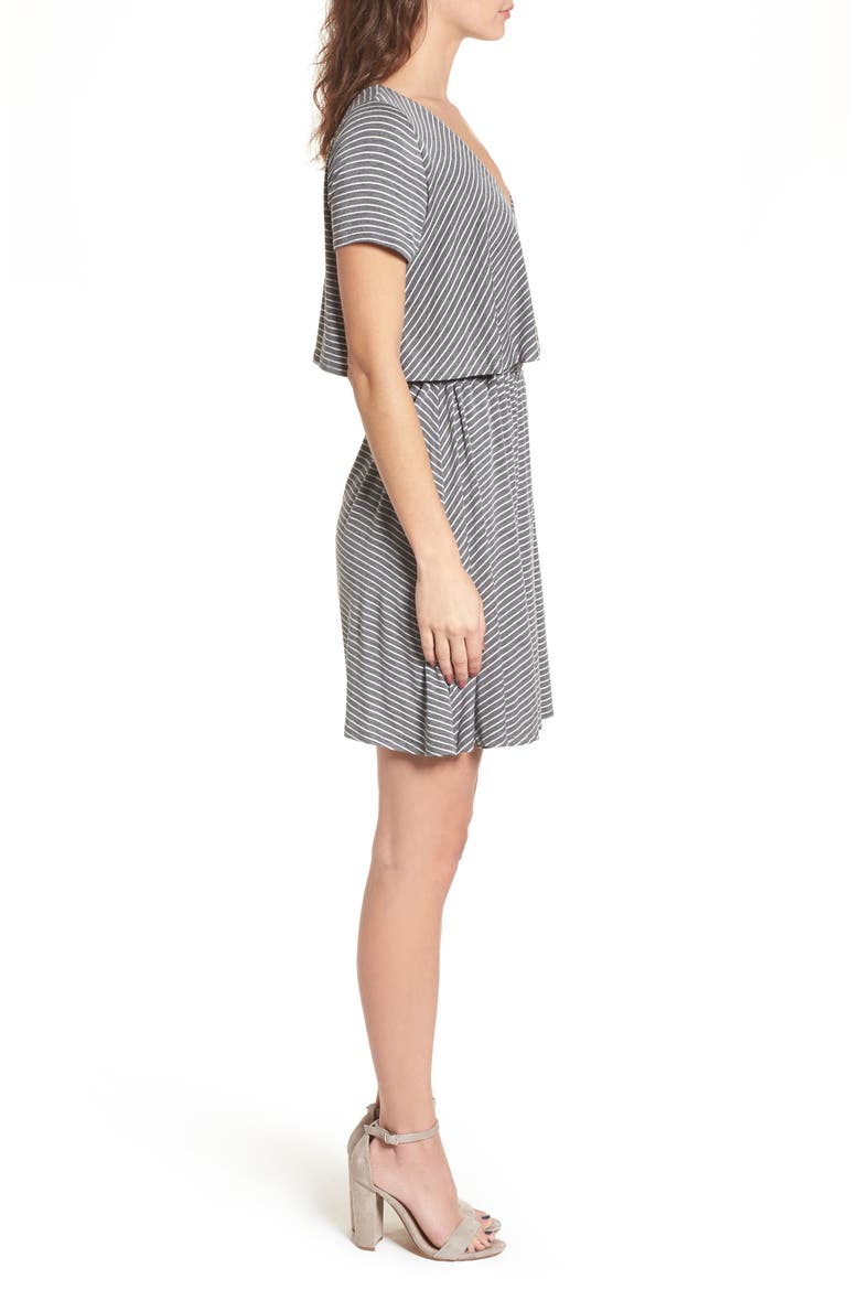 Stripe Flutter Bodice Dress, Alternate, color, CHARCOAL/ IVORY STRIPE