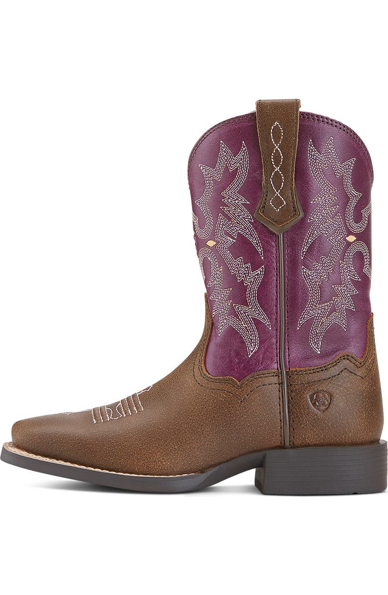 Ariat Kids' Tombstone Wide Square Toe Western Boot, Alternate, color, Vintage Bomber/ Plum