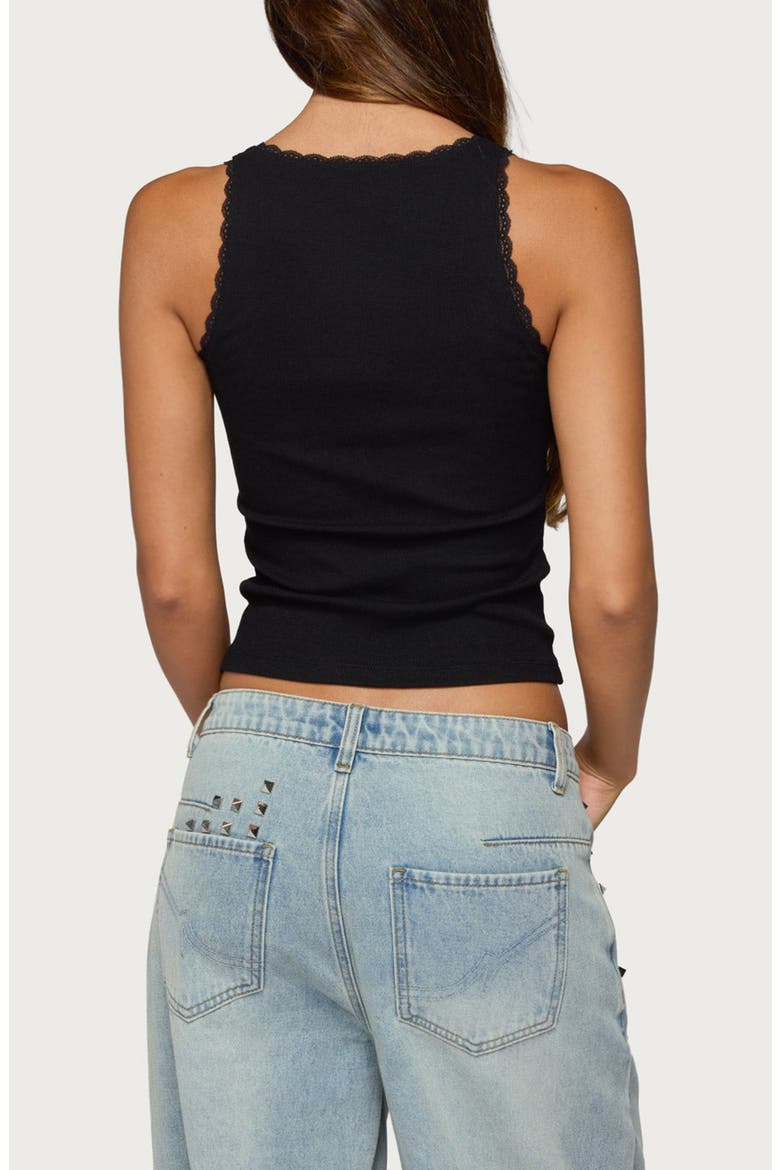 Rockstar Girlfriend Lace Trim Tank, Alternate, color, BLACK