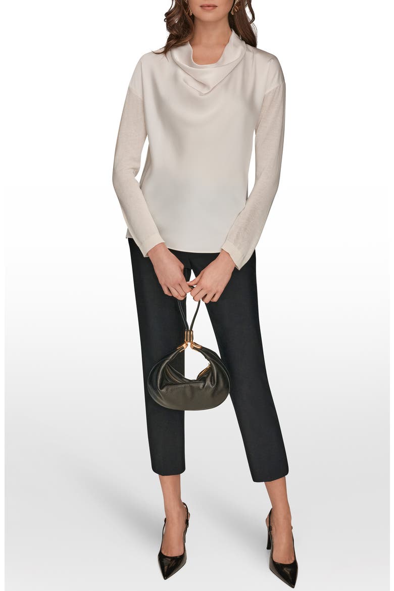 Mixed Media Cowl Neck Top, Alternate, color, CREAM