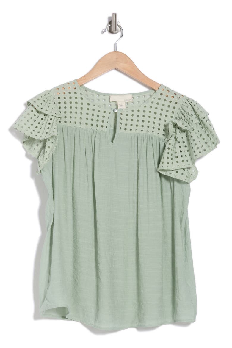 Demi Eyelet Sleeve Top, Alternate, color, SAGE