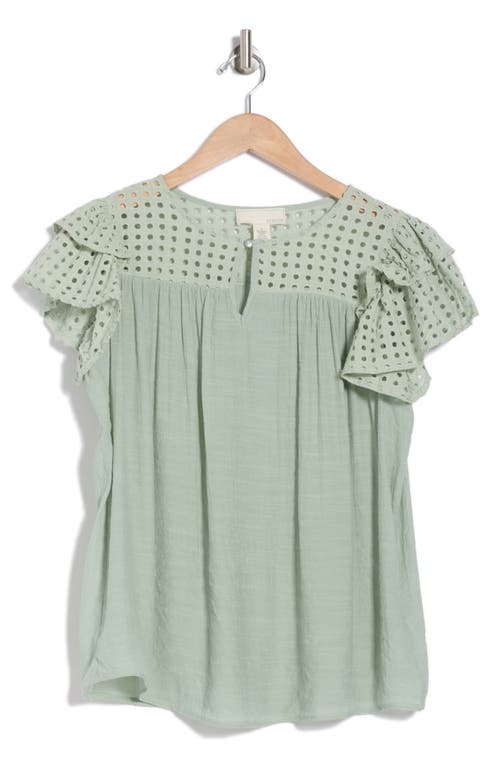 By Design Demi Eyelet Sleeve Top In Sage