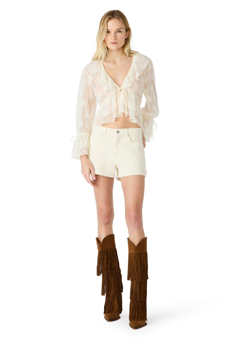 Montana Floral Embroidery Ruffle Detail Knit Top, Alternate, color, ANTIQUE