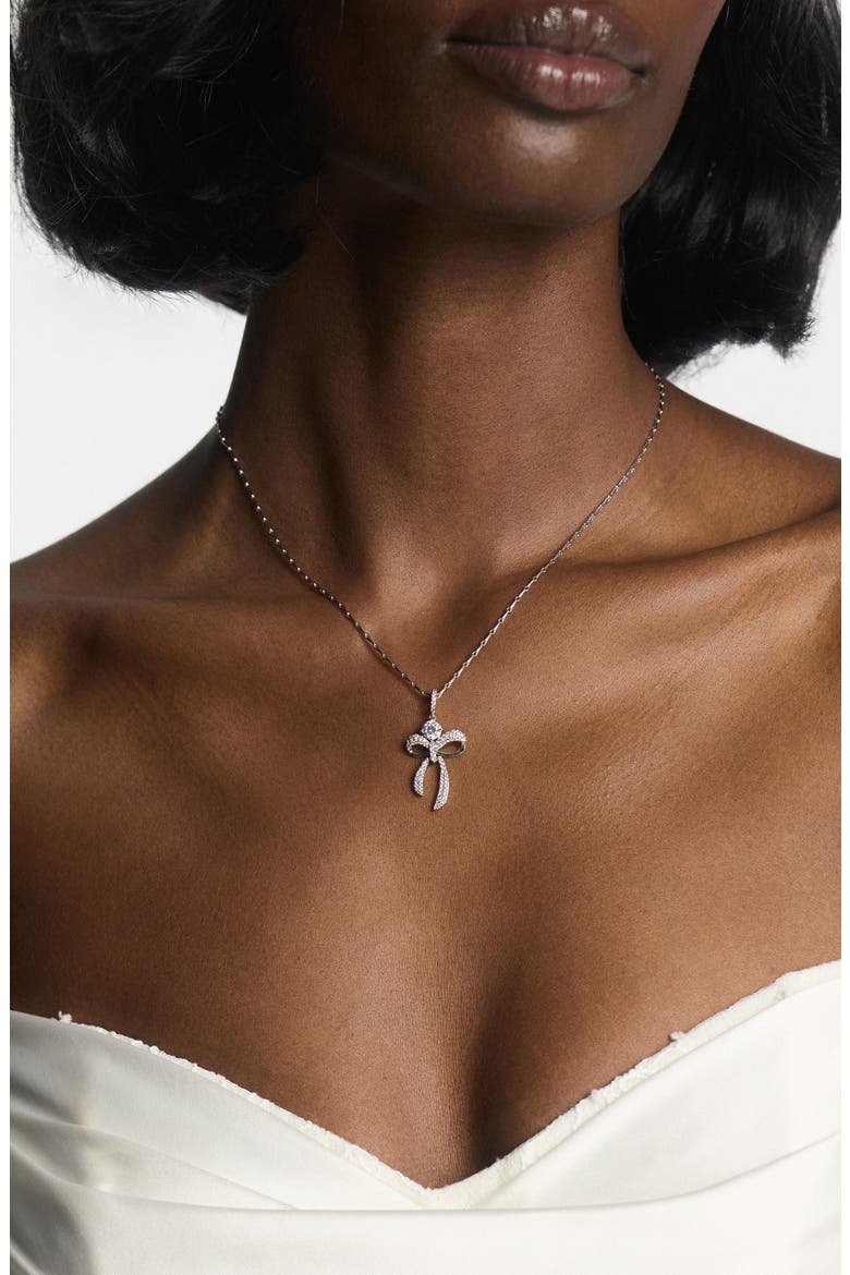 Eros Bow & Cubic Zirconia Pendant Necklace, Alternate, color, RHODIUM