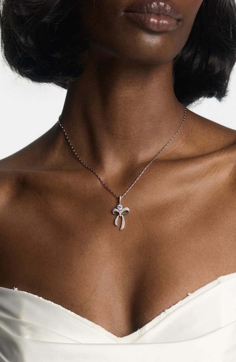 Nadri Eros Bow & Cubic Zirconia Pendant Necklace, Alternate, color, Rhodium