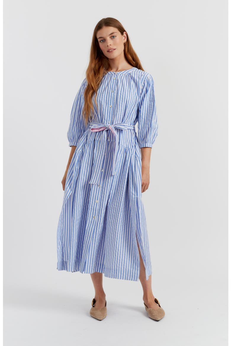 Oxford Stripe Cotton Shirt Dress, Main, color, Blue Stripe