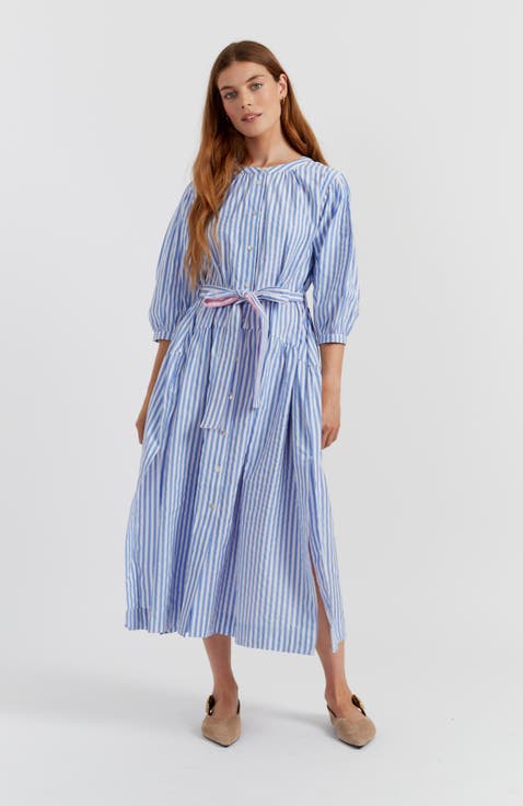 Oxford Stripe Cotton Shirt Dress