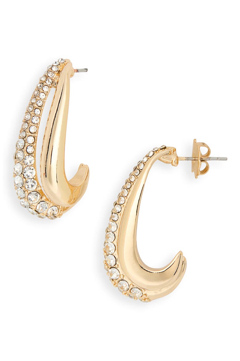 Crystal J Hoop Earrings, Main, color, CLEAR- GOLD