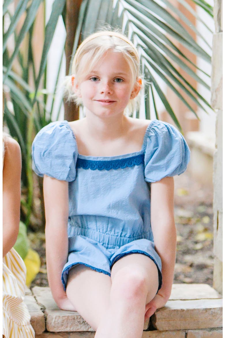 Kids' Organic Puff Sleeve Seersucker Romper, Alternate, color, Bluebell